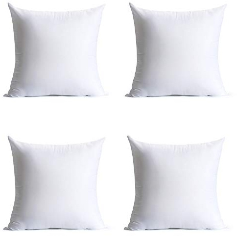 Calibrate Timing 18 x 18 inches Pillow Inserts, Set of 4 Hypoallergenic Brushed Microfiber Liner Down Alternative Filled Square Cushion Throw Pillow