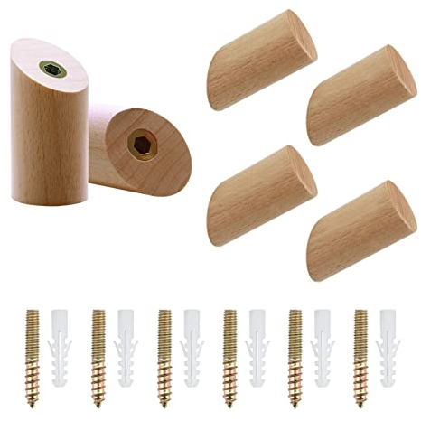 MAIXINNEW 6 Piezas Ganchos de Madera Montados en la Pared para Colgar, Ganchos de Almacenamiento Individuales, Gancho de Madera para Colgar, Gorros, Ropa (3x6cm)