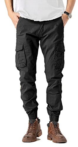 TONY BACKER Pantaloni Casual Elasticizzati Uomo Pantaloni Cargo da Uomo Pantalone in Cotone Leggero 6591 (IT, Misura del girovita, 52, Regular, Regular, Nero-2)