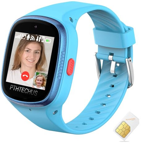 PTHTECHUS Montre Connectée Enfant 4G GPS, Montre Intelligente avec WiFi Bluetooth Appel Vidéo SOS Podomètre Musique, Réveil, Lampe de Poche, Cadeaux Montre Connectée pour Garçons Filles (Rose)