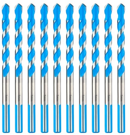 toolant Juego de brocas de hormigón de 7 mm y juego de brocas de mampostería, juego de brocas de martillo a prueba de golpes para hormigón/vidrio/ladrillo/plástico/cemento/azulejos, punta de broca de