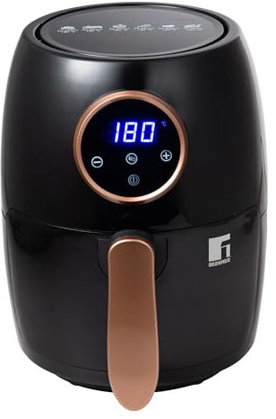 BERGNER Copperly –Heißluftfritteuse mit 1000 W Leistung –Zwei Liter Fassungsvermögen –Einstellbarer Thermostat: 80 bis 200 °C – Einstellbarer Timer mit Alarm –Abnehmbarer Topf mit Antihaftbeschichtung