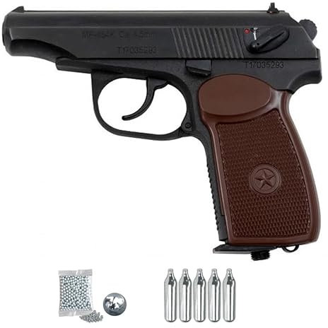 Baikal MP-654-20 marrón CO2 (4,5mm) | Pistola de Aire comprimido (Bolas de Acero) Calibre 4,5mm + 5co2 + 500 BB´s
