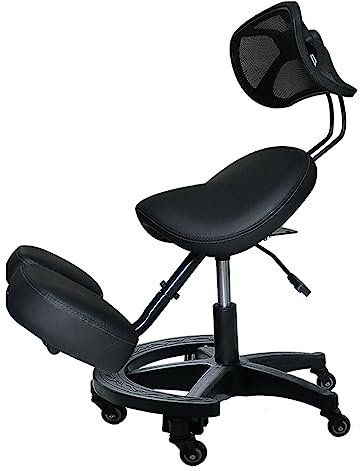 VERMIS Ergonomischer Kniestuhl, Professioneller Kniestuhl mit Rückenstütze, Höhe und Winkel verstellbar, Haltungskorrekturstuhl Mit 360° Rotationsrollen, Orthopädischer Kniestuhl für Zuhause und Büro