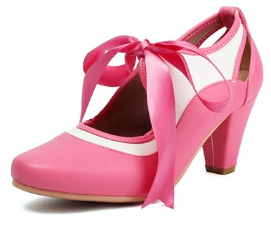 elerhythm Mary Jane Two Tone Chaussures à lacets pour femme - Talons ronds - Vintage - Gatsby des années 1950 - Style victorien rétro, Rose, 39 EU
