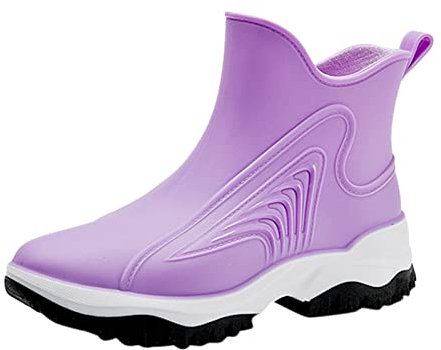 SRTUMEY Women Rain Boots Women's Fashion Rain Shoes Outside Shoes Kitchen Rubber Shoes Soft Bottom Comfortable Middle Tube Rain Boots Women's Ankle Wellington Purple