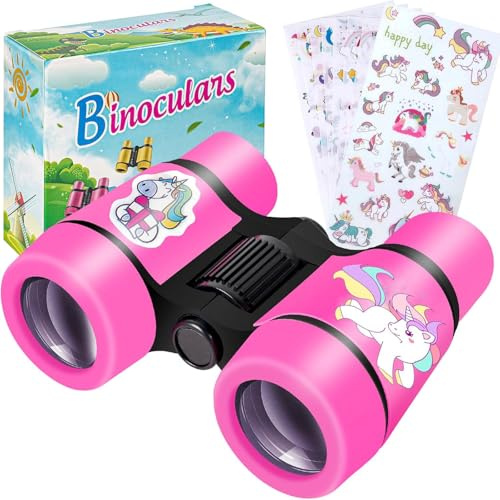 Binoculars for Kids With Unicorn Stickers - Girls and Boys Gifts for Age 3-9 Years Old, Perfect for Sports, Outside Play and Bird Watching (Pink)