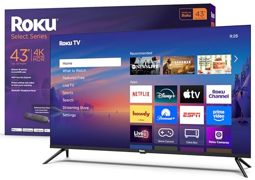 Roku Smart TV – 43-Inch Select Series, 4K HDR TV – RokuTV with Enhanced Voice Remote – Flat Screen LED Television with Wi-Fi for Streaming Live Local News, Sports, Family Entertainment