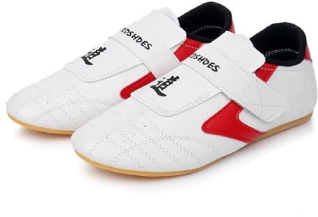 Momolaa Teenager Martial Arts Training Shoes Kids Adults Taekwondo Shoes Boxing Shoes Training Wrestling Shoes Taekwondo Kung Fu Tai Chi Sport Gym Shoes for Boys Girls Men Women Kid 2 White Red