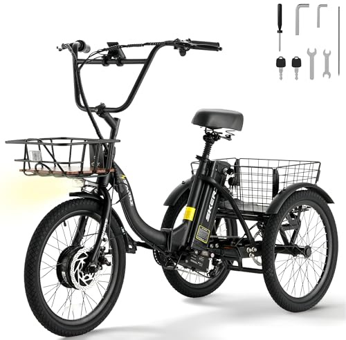 Skeri Electric Trike, Peak 1000W Electric Tricycle for Adults, 20 Folding 3-Wheel Electric Bike, Step-Thru E Trike with 624WH Removable Battery and Large Basket, Black