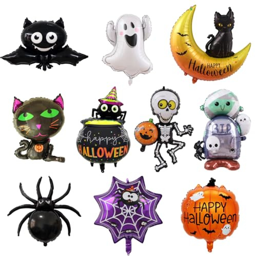 EIHI Decoracion Halloween Globos, Multicolor 10 Piezas Halloween Foil Globos, A