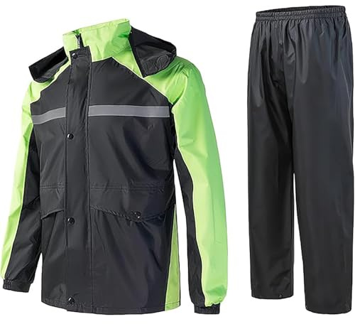 Generisch Tuta antipioggia da uomo Riflettente Giacca e Pantaloni Outdoor Ciclismo Moto Impermeabile con Cappuccio, verde, XL