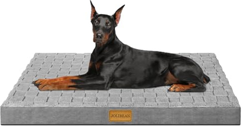 Jolibean Panier Chien XXL Orthopédique, Lit Matelas pour Chien avec Motif Damier, Lavable en Machine, Coussin Déhoussable, houssable Imperméable, Base antidérapante, 142x102cm, Gris