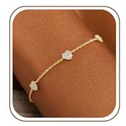 ZHESHY Bracelet Femme Argent 925 Or Réglable Trefle à 4 Feuilles Bracelets | 14k Plaqué Or,Croix Chretienne Coeur Zircon Cubique Bracelets,Amitié Fantaisie Bijoux,Cadeau Anniversaire Femmes Fille