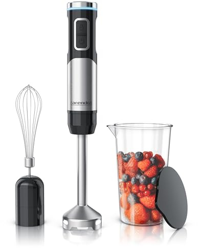 Arendo - Stabmixer kabellos - 200 Watt – mit Akku - Edelstahl Handmixer – Pürierstab – Schneebesen – Messbecher – stufenlose Geschwindigkeit – Tastensperre - Set