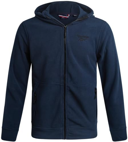 Reebok Mens Fleece Jacket - Lightweight Polar Fleece Zip Up Winter Jackets for Men - Gym Workout Running Outdoor Mens Jacket, Size Large, Navy