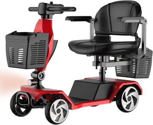32 Miles Electric Mobility Scooter for Adults, Elderly. 20A Wheelchair Device for Travel. Capacity 350 lbs, 350W Mobility Scooters for Seniors with Removable Battery and Two Baskets(YY3-RED)