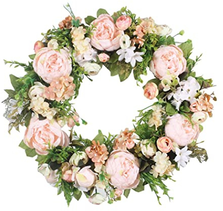 Lawnrden Ghirlanda di Fiori di peonia | Ghirlanda di peonie Artificiali Ghirlande per Porte Rotonde Floreali per la Decorazione della casa di Nozze della Porta d'ingresso