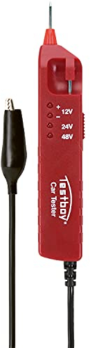 Testboy Car Tester Spannungstester bis 48 V Gleichspannung (ideal für Fehlersuche, Polaritätsanzeige, 4 LEDs, integrierte Durchstecheinheit, IP 40), Rot