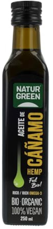 NATURGREEN ACEITE DE CAÑAMO 1ª pression – huile adaptée à un usage interne ou externe, contenance 250 ml, convient à ceux qui recherchent une huile polyvalente à la maison et associe fonctionnalité pr