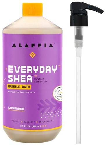 Alaffia Bubble Bath, Lavender – Everyday Shea Moisturizing Formula with Shea Butter and Wild Yam for Normal to Very Dry Skin, Pump Included, 32 Fl Oz