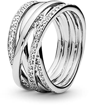 Pandora Timeless Bague scintillante et Lignes polies en argent avec zircones cubiques, taille 58