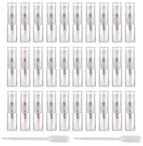 Enslz Mini Spray Bottle 2ml 30pcs Refillable Glass Spray Bottle Glass Bottle Atomizer Perfume Mouthwash Atomizer for Cleaning Refillable Container for Travel Essential Oils