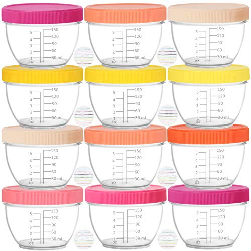 Youngever 18er Pack 180ML Aufbewahrungsbehälter für Babynahrung, Mehrweg Plastik Aufbewahrungsbecher, Baby Food Containers with Lids, Babynahrungsbehälter mit Deckel und Etiketten (Pink)