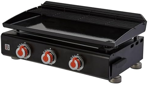 BRASERO - Plancha Silvia II G 3 Feux Brasero - Surface de cuisson 67 x 34 cm - 3 brûleurs - Plaque Fonte émaillée fabriquée en France - Grille de réchauffement - Jusqu'à 10 convives - 7,5 kW