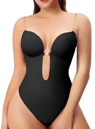 Women Shapewear Backless Body Bra Shaper Womens Plus Size Plunge Invishaper Low Back Thong Bodysuits Open Crotch Daily Use(Black S)