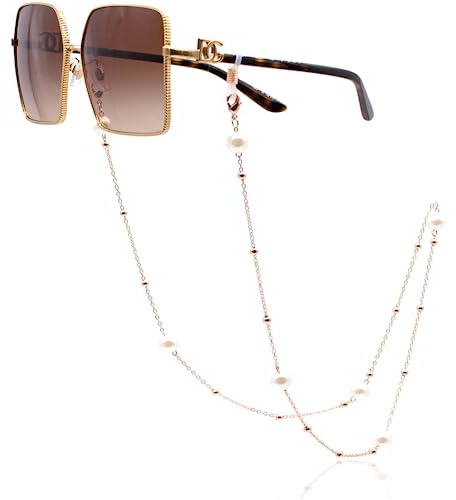 GERNEO® - Prague - Chaîne de lunettes de qualité supérieure et cordon de lunettes en plusieurs couleurs en or 18 carats ou argent 925 - avec boules et grosses perles - lunettes de soleil, Rose doré