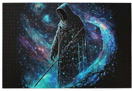 HERRECX 1000 Piece Jigsaw Puzzle Grim Reaper Sickle Cloak Galaxy Dark Wood Puzzle for Adults Teens Family Game Educational Toys Gifts