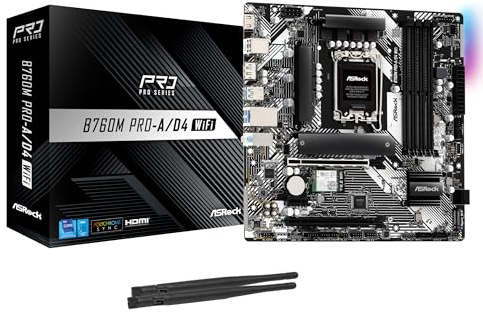 ASRock B760M Pro-A/D4 WiFi Micro ATX Motherboard, Intel LGA1700, DDR4 5333+ (OC), PCIe 4.0, 2.5G LAN, Wi-Fi 6E, 7+1+1 Dr.MOS