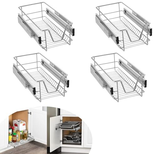 Suusolny 4er Küchenschrank Teleskopschublade Apothekerschrank Schlafzimmerschublade Einsatz Teleskopschienen Ausziehbare Ablage Schrankauszug Küchen Regal Organizer Vollauszug für 30cm Schränke