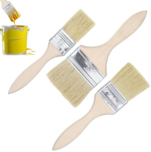 3 Pcs Flachpinsel,Pinsel Wandfarbe,Holzgriffpinsel,Malerpinsel Set,Flachpinsel Set,Farbpinsel,Pinsel Streichen Für Lacke Lasuren Öle Wand-Farben Acryl Am Holz Metall (38 50 75 mm)