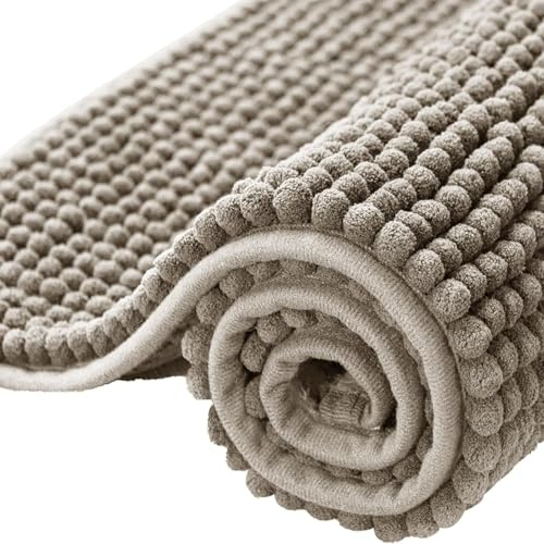 Aspire Homeware Bath Mat Non Slip Anti Mould – Khaki Chenille Bathroom Mat 40 x 60 cm Machine Washable Bath mats Super Absorbent Extra Soft Fluffy Shower Mat