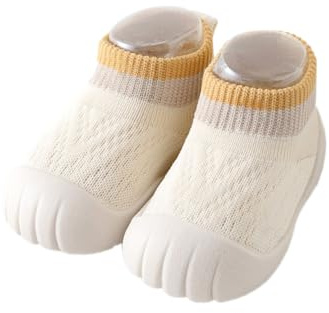 HEOXIN Calcetines Antideslizantes Bebe, Bebe Niña Zapatos Primeros Pasos Calzado Respetuoso Suela Suave Agarre, Puntera Anticolisión Choque de Colores Malla Zapatillas Caminantes, Blanco, M