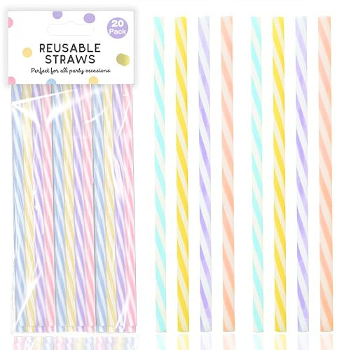 Lot de 20 pailles réutilisables en plastique pastel, 19 cm, pour smoothies, jus, cocktails, 4 couleurs pastel, idéales pour les fêtes et toutes les occasions, multicolore, 7 mm de diamètre