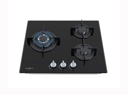 Vitrokitchen CG605NB - Placa Cristal Gas Butano 3 fuegos con encendido electrónico, seguridad Gas-Stop, 60cm