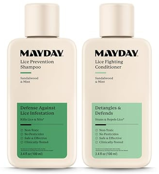 MAYDAY 3.4oz Lice Prevention Shampoo & Lice Fighting Conditioner Bundle - Sandalwood & Mint, Non-Toxic, Pesticide-Free, Scientifically Proven Defense Against Lice, Safe for All Hair Types