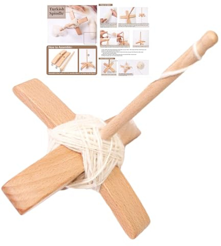 Fuso a mano - Strumento di filatura per tessitura, fuso turco multifunzione in legno per lana, maglieria, uncinetto e artigianato tessile