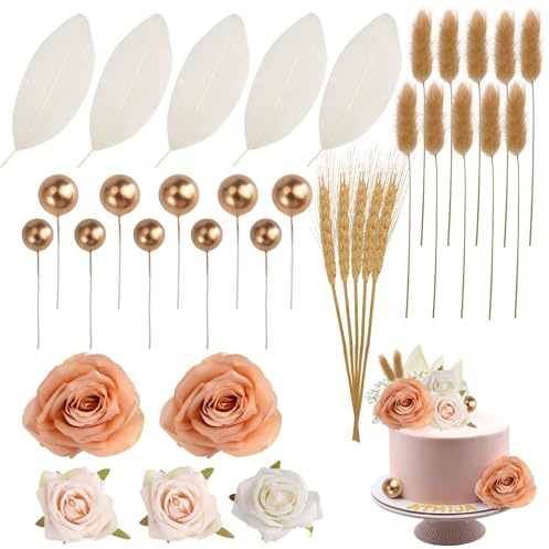 35 Pièces Boho Decoration Gateau Anniversaire Boules Dorées,Cake Topper