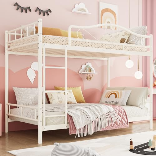 IDEALHOUSE Bunk Bed Twin Over Twin with Ladder & Full Safety Guardrail