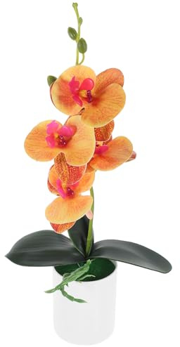 GLSTOY Orchidea Artificiale in Vaso Arancione Bonsai di Orchidee Finte Realistiche Pianta Decorativa da Tavolo per Interni Fiore Artificiale Resistente allo Sbiadimento per Casa e
