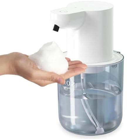 Homeponnew Dispenser automatico di sapone in schiuma per cucina o bagno, uscita in schiuma touchless regolabile a 4 livelli, design ABS a parete, compatibile con liquido e sapone per piatti (bianco)