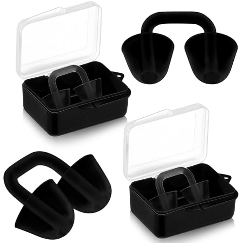 Relaxweex 2 Sets Swimming Nose Plugs for Adults Men Women, Silicone Clear Nose Clip with Plastic Storage Case, Waterproof Nostril Plug Swimming Protectors for Swim Diving Water Sports (Black)