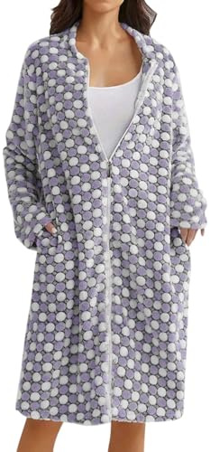 YOSUWOAI Bata para mujer mullida, bata de sauna acogedora bata con cremallera, ropa de dormir de franela, bata de baño suave, para otoño e invierno, O Púrpura, XL