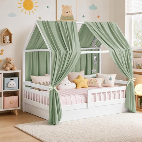 Bcuuozeeing Dosel de tela para cama de casa, dosel, 2 piezas, para camas de casa, niñas, niños, dosel, hecha a mano, decoración con cortina de tela, dosel (verde claro, 270 x 67 cm, 2 unidades)