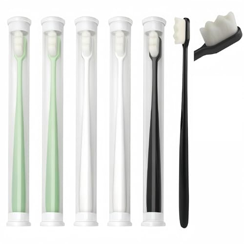KEUPOK 6 Brosses à Dents Ultra-Souples, Conçues pour les Gencives Sensibles, Brosses à Dents Manuelles à Poils Ultra-Doux et Fins, 20 000 Poils Doux, Adaptées à Tous les Âges, Blanc Noir Vert