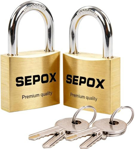 SEPOX 2-Pack Premium Solid Brass Padlock Keyed Alike, 1-9/16 40mm Heavy Duty Weatherproof Outdoor Lock with 4 Same Keys, Copper Padlock for Gate, Gym Locker, Tool Box, Storage, Shed, Fence & More
